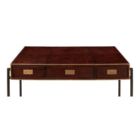 Top view of modern industrial leather desk.
