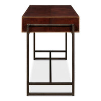 Side profile view of industrial leather desk.