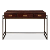 Front view showing drawers of leather desk.