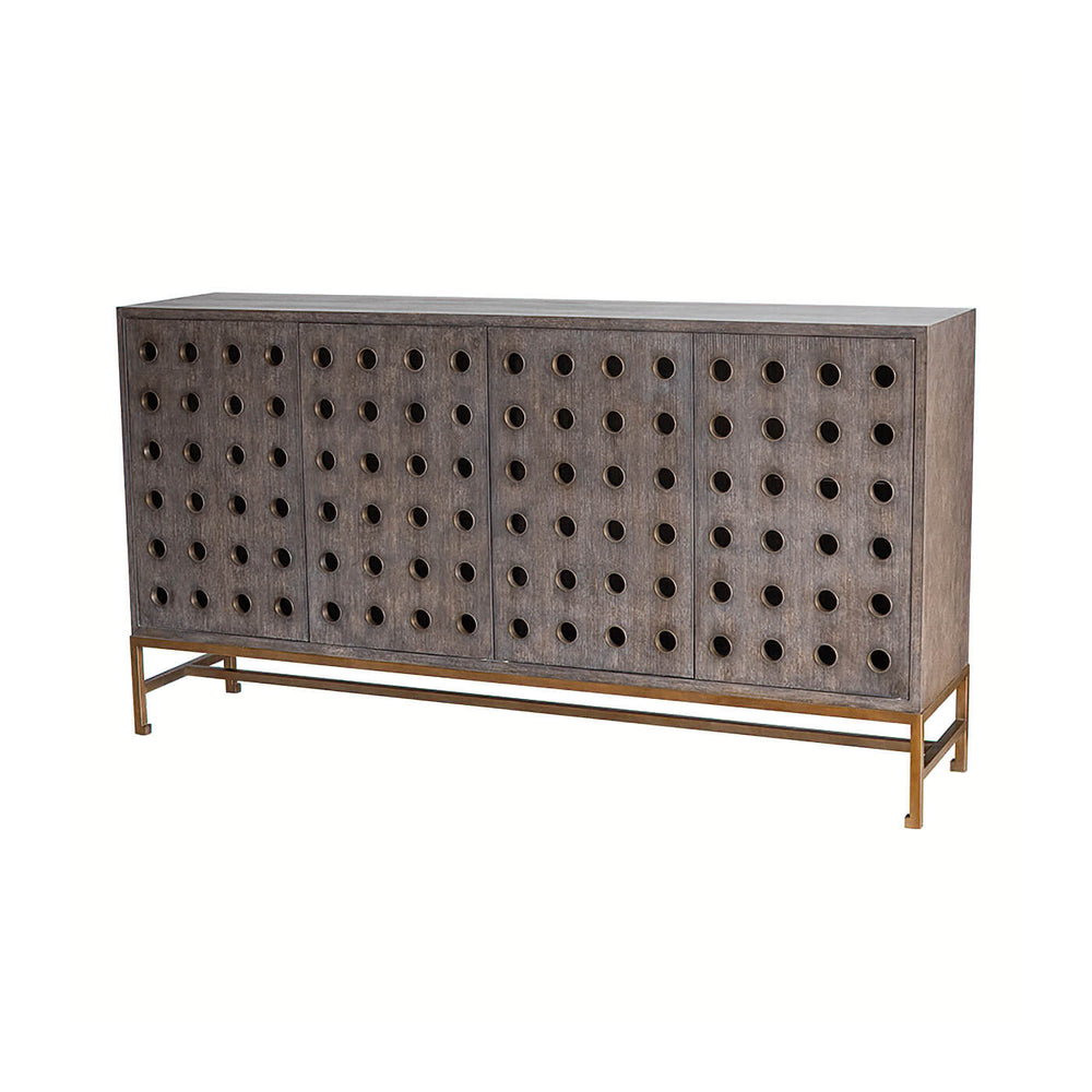Modern industrial sideboard with perforated design, front view.
