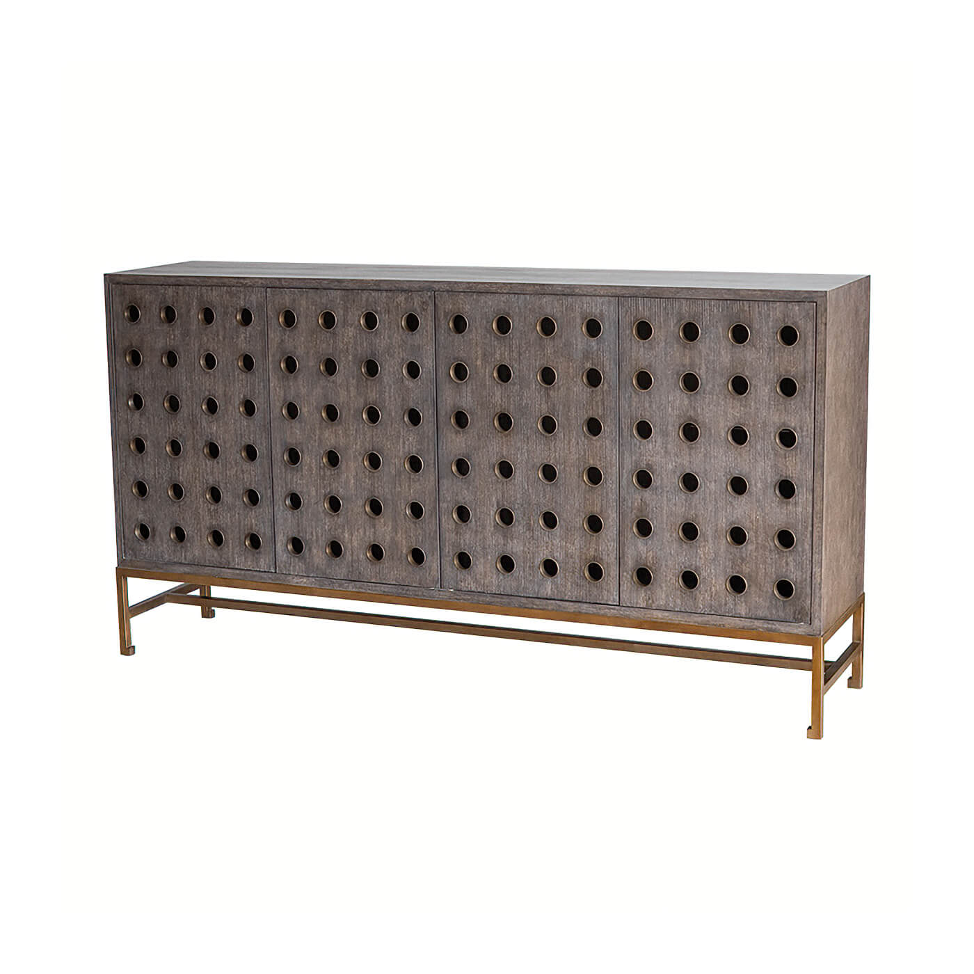 Modern industrial sideboard with perforated design, front view.
