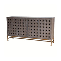 Modern industrial sideboard with perforated design, front view.