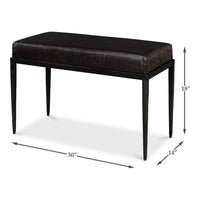 Dimensions illustration of iron and leather bench.