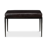 Front view of modern iron and leather bench.