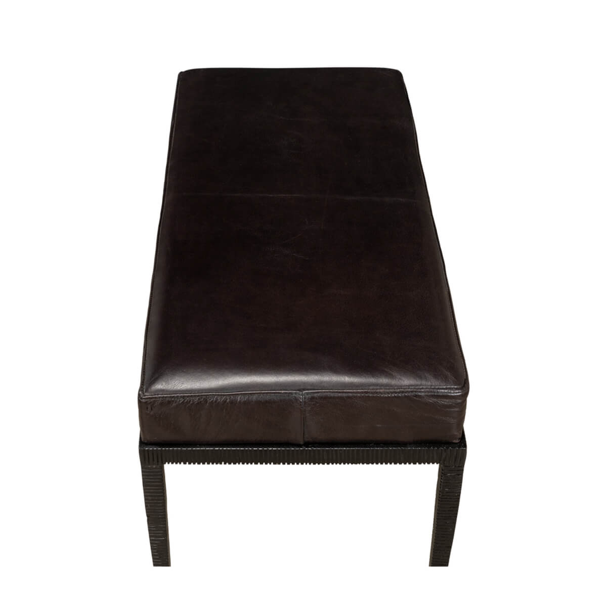 Top view of rectangular black leather bench.
