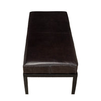 Top view of rectangular black leather bench.