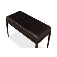 Angled top view of modern black iron bench.