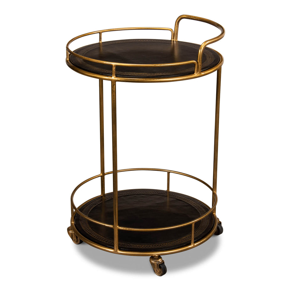 Modern Iron and Leather Serving Side Table Cart - English Georgian America