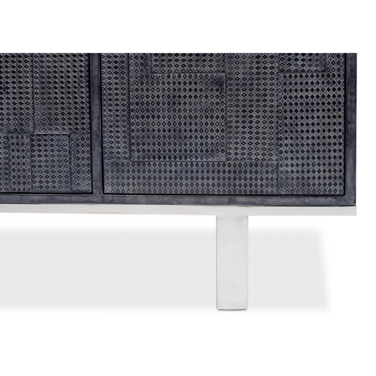 Detail of credenza’s metal leg support.