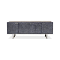 Front view of leather credenza, four-door design.