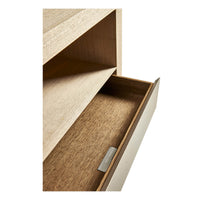 Open drawer of Modern Koto Nightstand with wood interior.