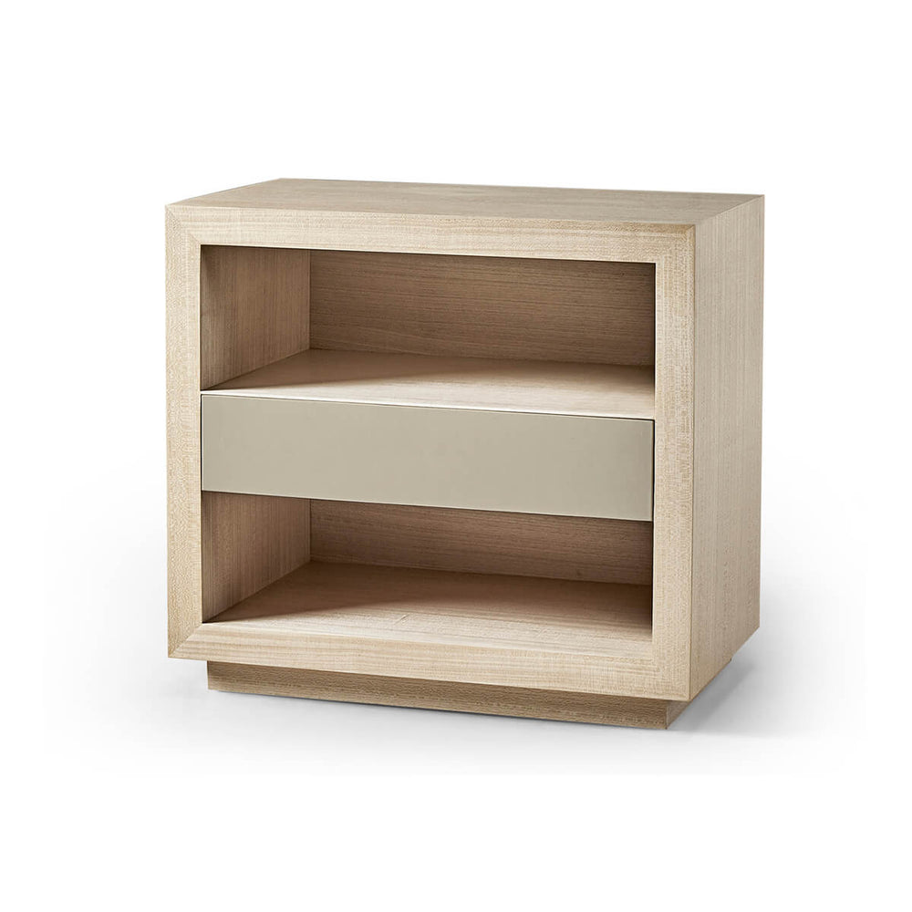 Angled view of Modern Koto Nightstand with open shelf.