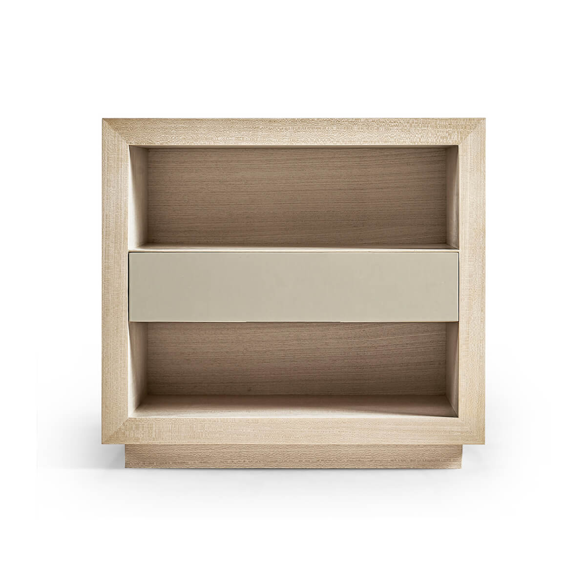 Front view of Modern Koto Nightstand highlighting middle drawer.