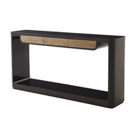 Modern lacquered console table, full view, sleek design.