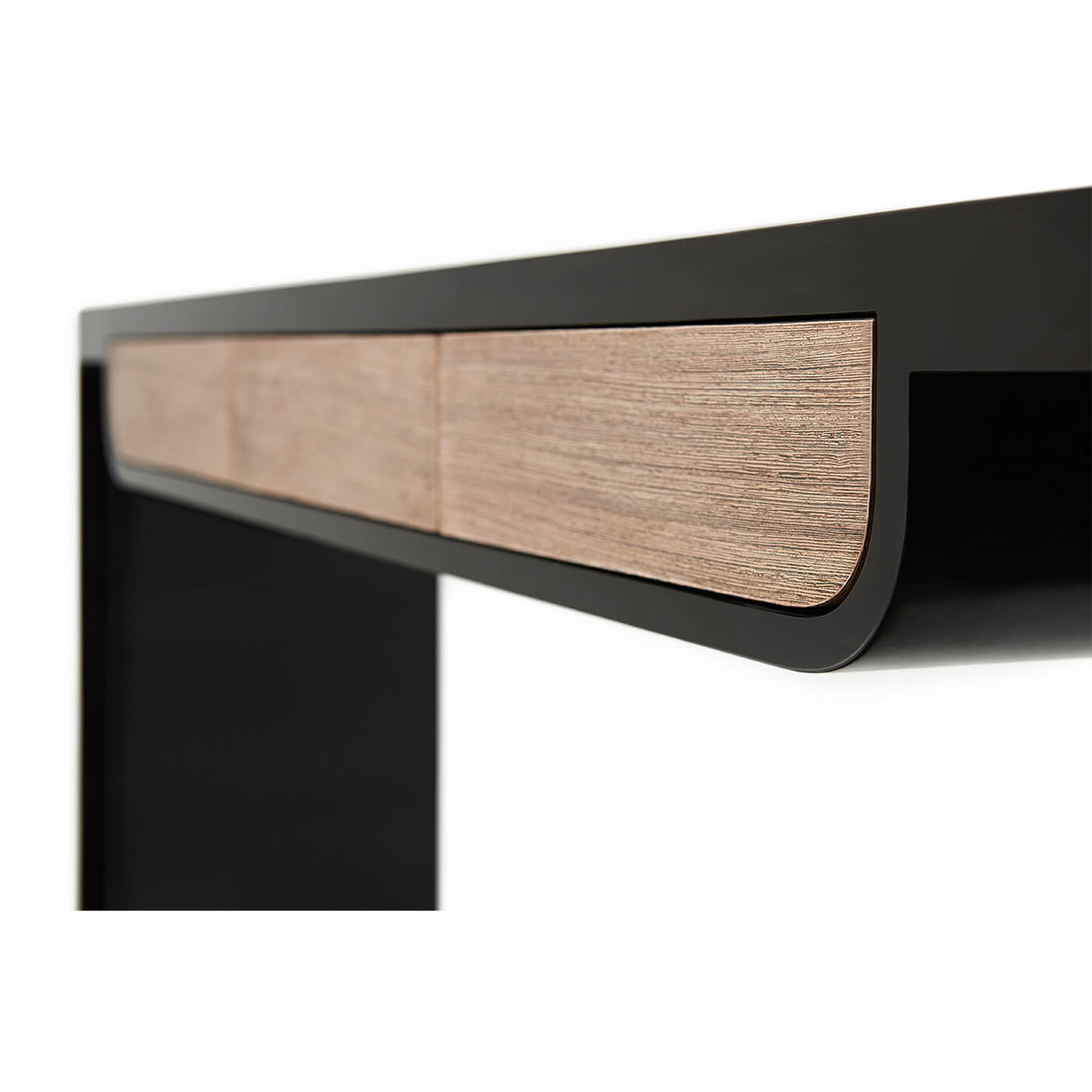 Close-up of drawer detail on modern lacquered console.