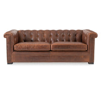 Brown leather Chesterfield sofa, front view