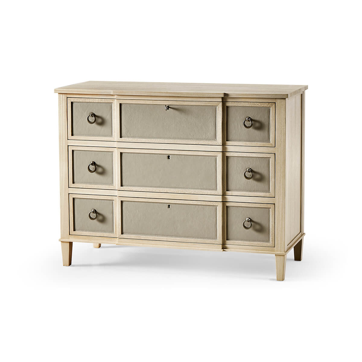 Three-drawer chest of drawers, front view.