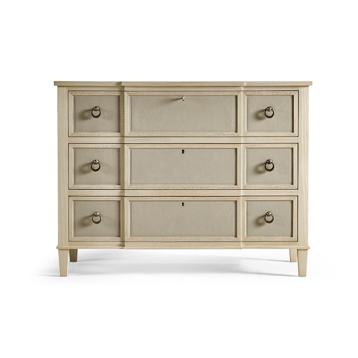 Elegant chest of drawers, straight angle view.