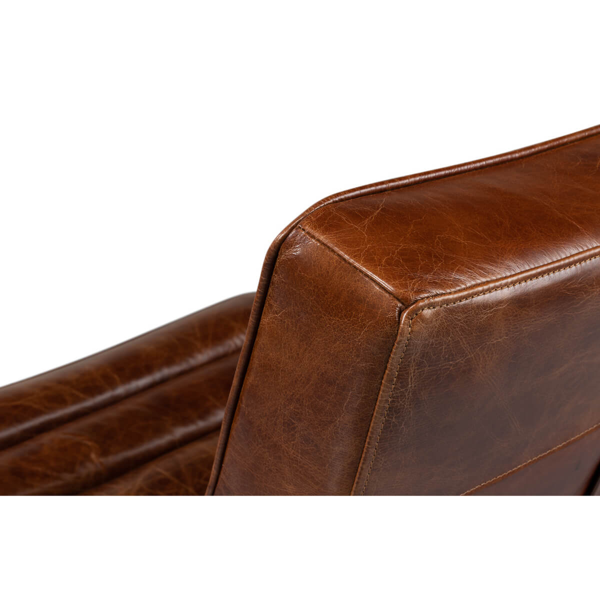 Close-up of leather finish on modern lounge chair.