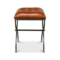 Modern Leather Seat Curule Stool - English Georgian America
