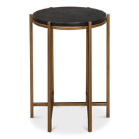 Front view of accent table, bronze frame, black top.