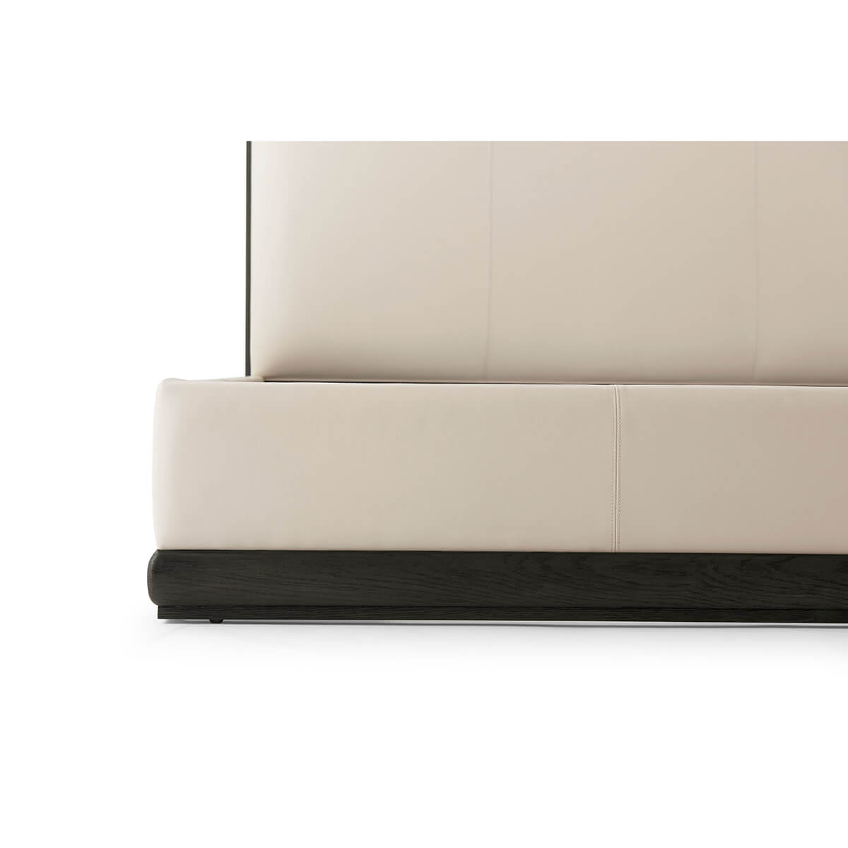 Side view of modern bed frame base with leather.