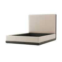 Modern queen bed frame, angled view, no mattress.