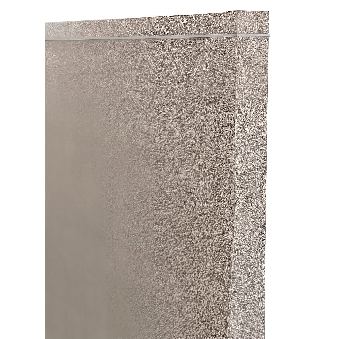 Close-up of modern leather wrapped bed headboard detail.
