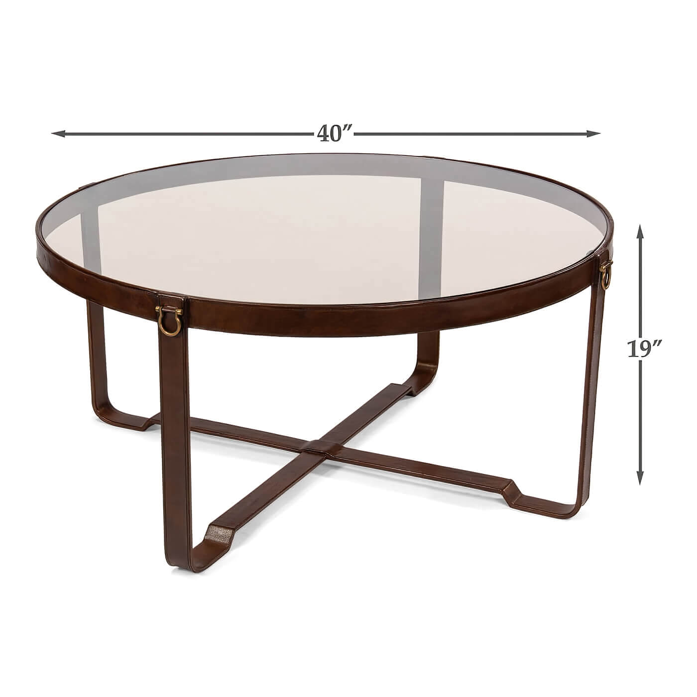 Dimensions of round coffee table with glass top and leather.