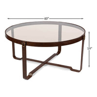 Dimensions of round coffee table with glass top and leather.