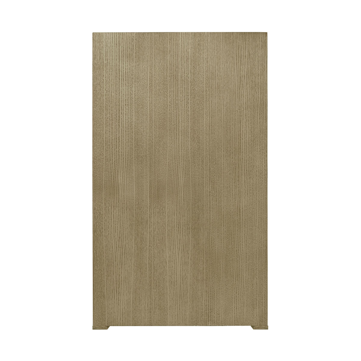 Vertical side view of modern light ash media cabinet.