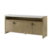 Angled view of modern light ash media cabinet.