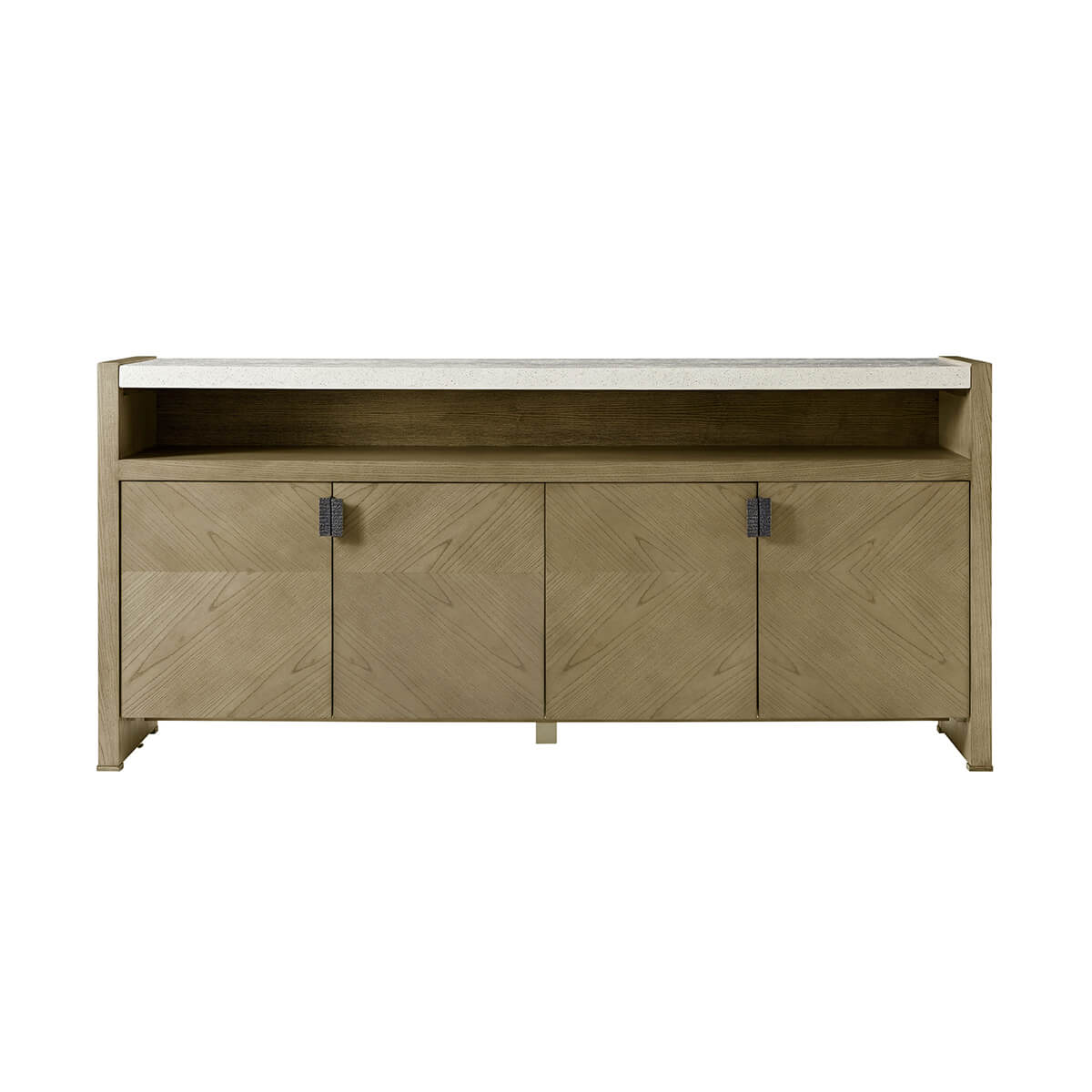 Front view of modern light ash media cabinet.