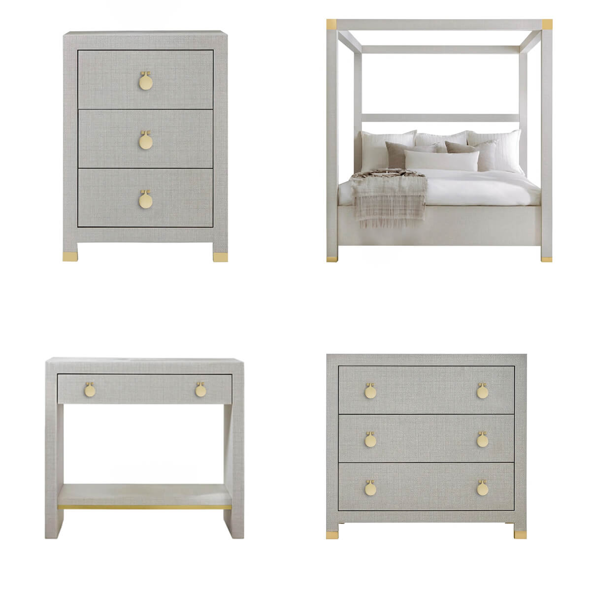 Furniture set: dresser, bed, side table, chest.