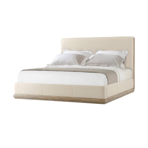 Modern Light Oak and Leather Upholstered Bed