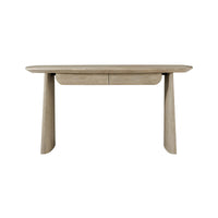 Light oak desk, front view, sleek and minimalist style.
