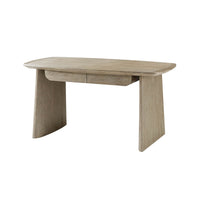 Light oak desk, three-quarter front view, modern design.