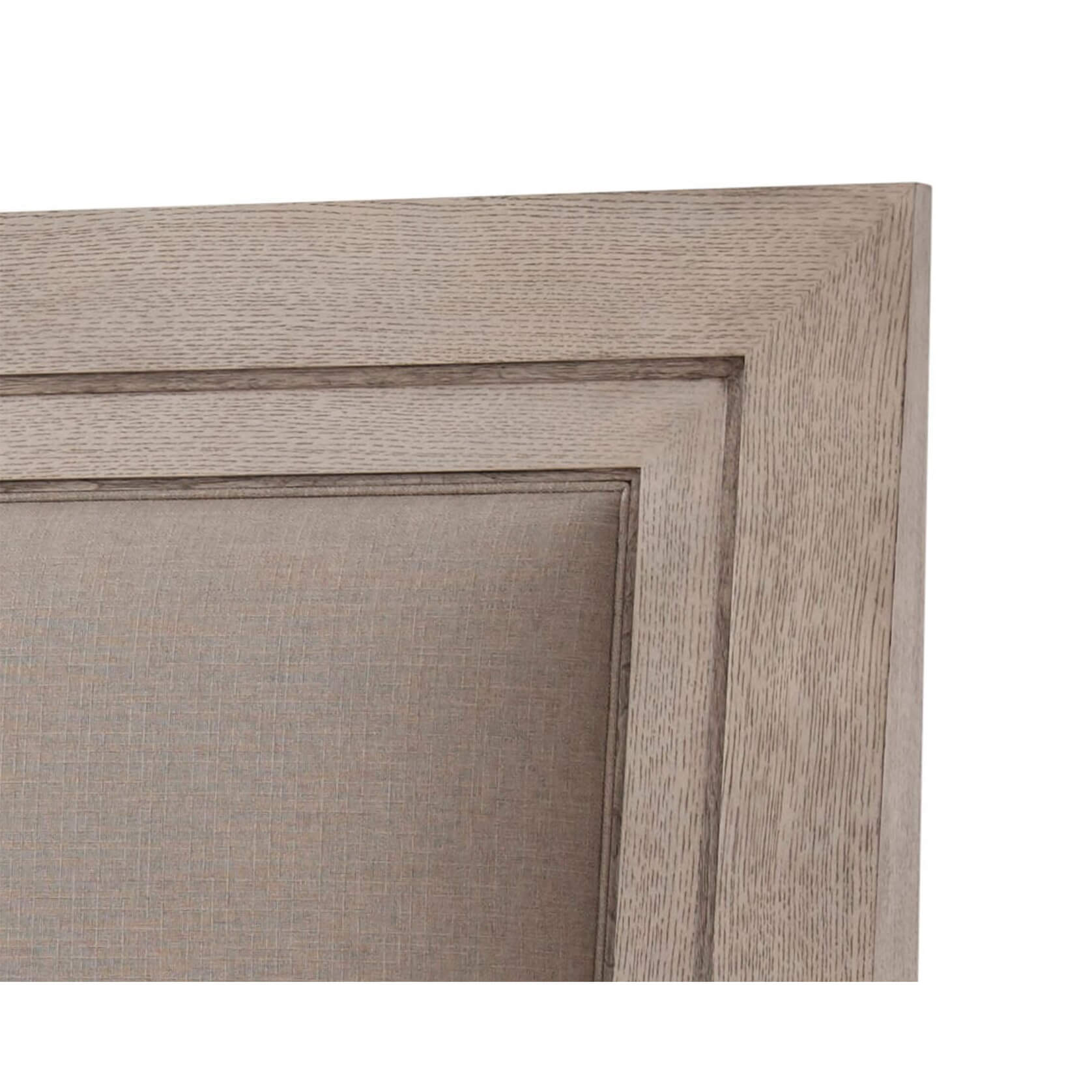 Close-up of modern light oak bed headboard details.