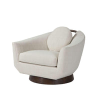 Beige modern lounge chair, angled front view.