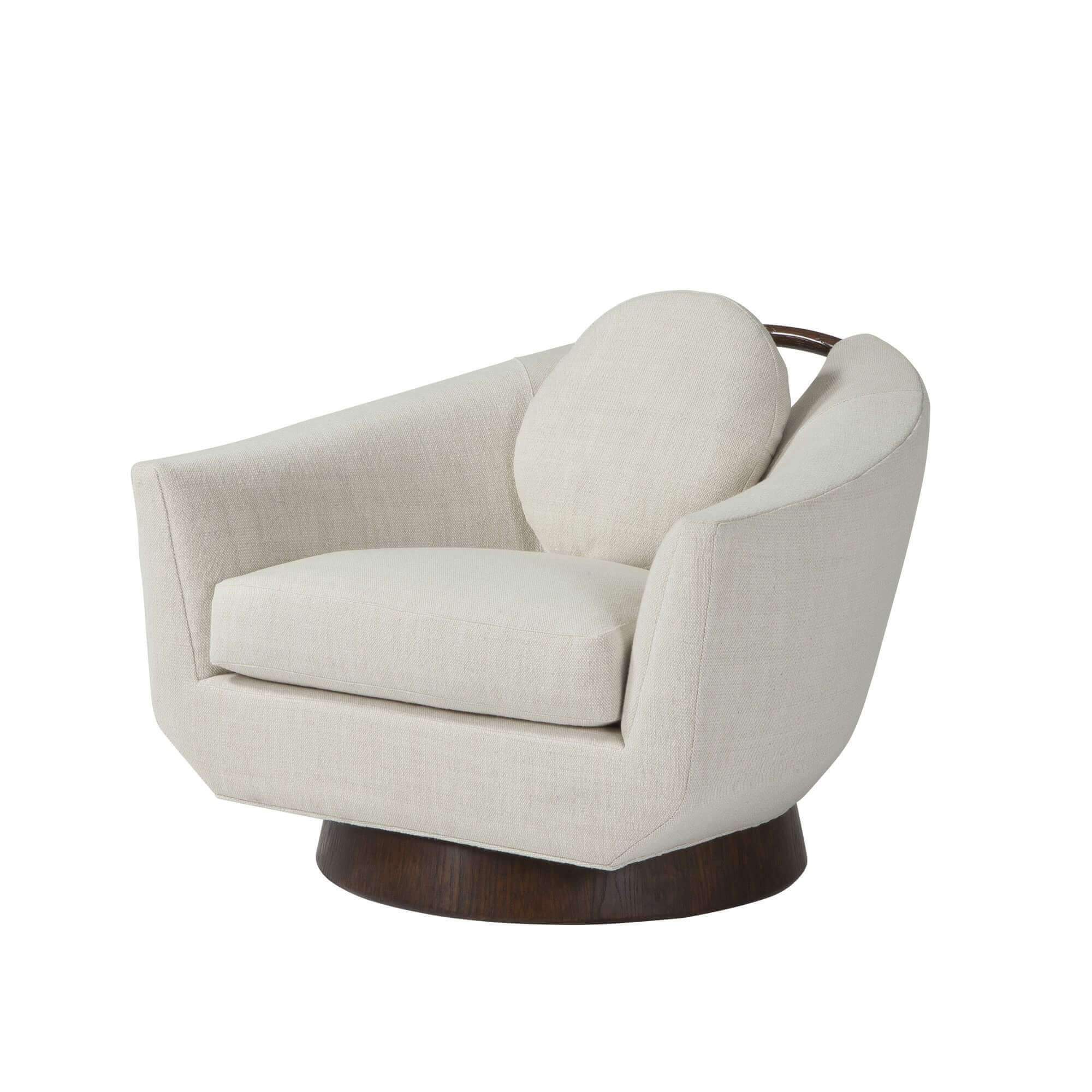 Beige modern lounge chair, angled front view.