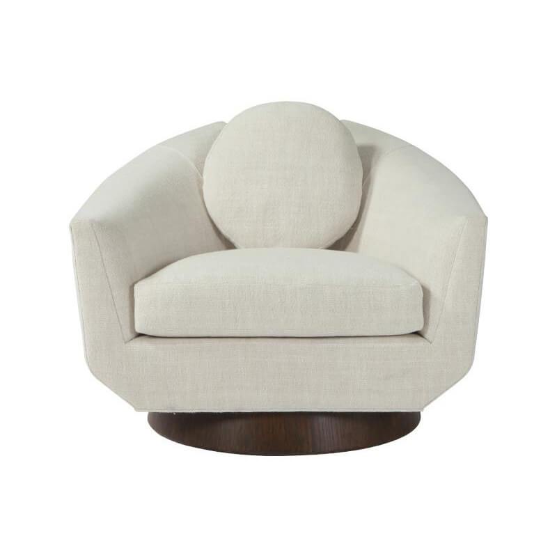 Beige modern lounge chair, front view.