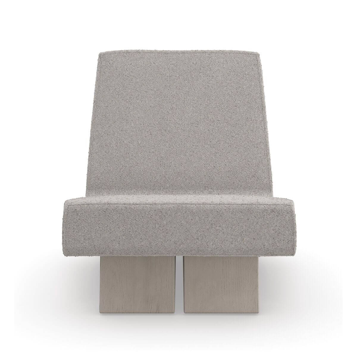 Frontal perspective of modern low accent chair design.