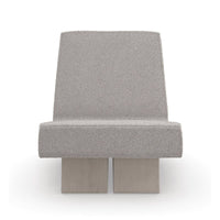 Frontal perspective of modern low accent chair design.