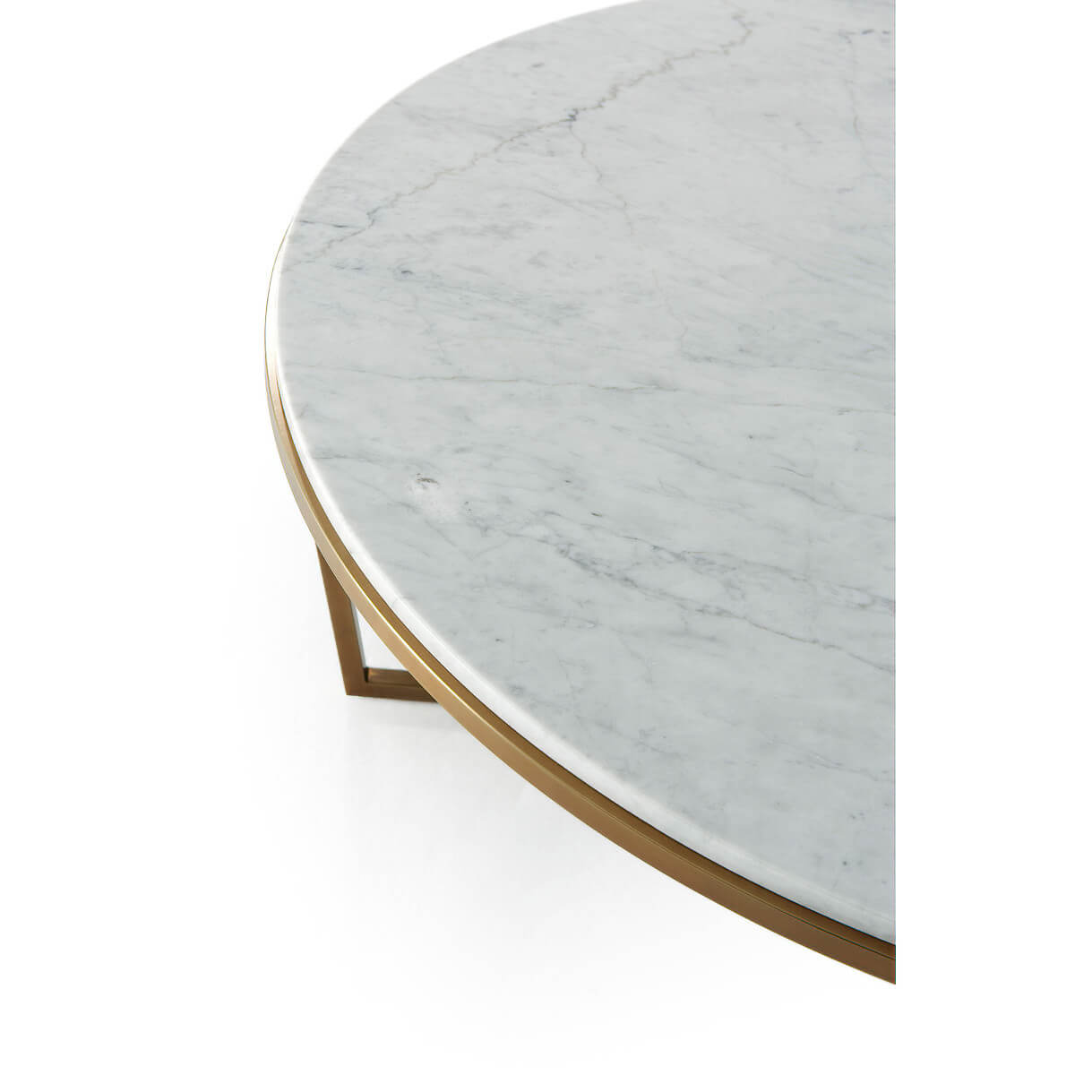 Detailed corner of marble top cocktail table with frame.