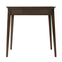 Back view of modern marble top end table design.
