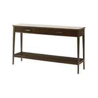 Side view of modern marble top console table.