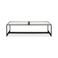 Front view of modern marble top iron coffee table.