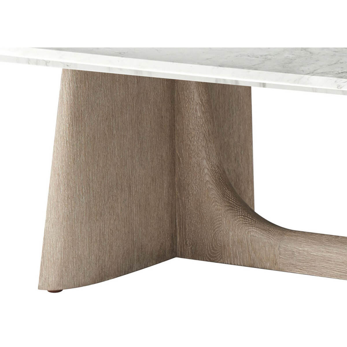 Detailed view of coffee table oak base design.