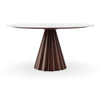 Round dining table with pleated base, marble top.