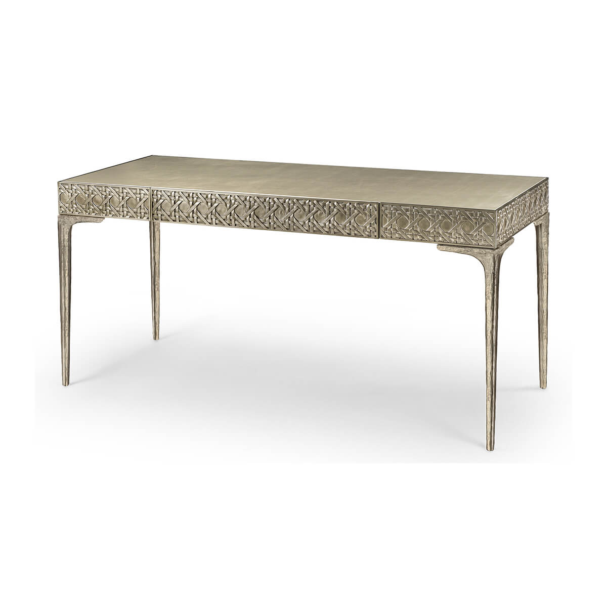 Modern metal leather top desk side view.